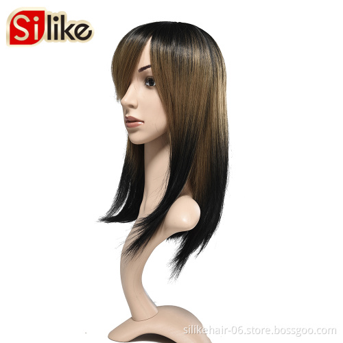 Natural As Real human wigs Hair 16 Inches Straight with Flat Bangs Synthetic Dyeing Gradient Short Straight Wigs Hair for Women